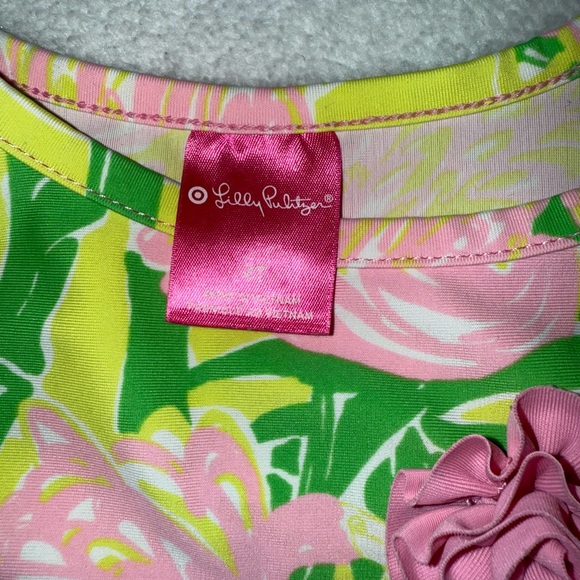 Lilly Pulitzer girls rash guard with flamingo and bamboo print, size 2T - Picture 2 of 3
